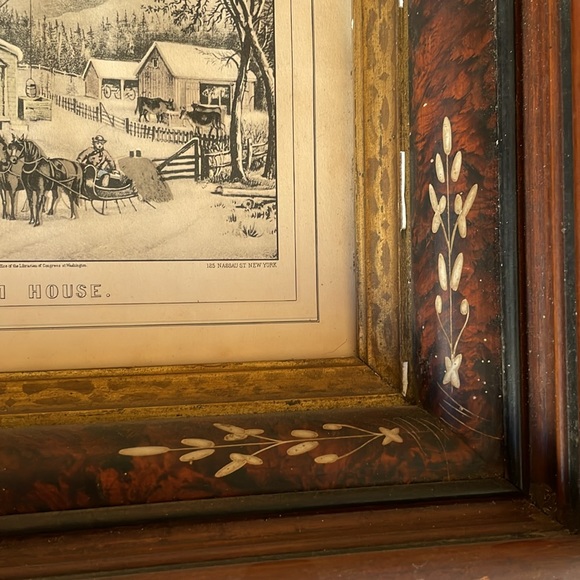 Currier & Ives The Old Farm House lithograph ca 1872 in antique frame (no glass) - Picture 11 of 15